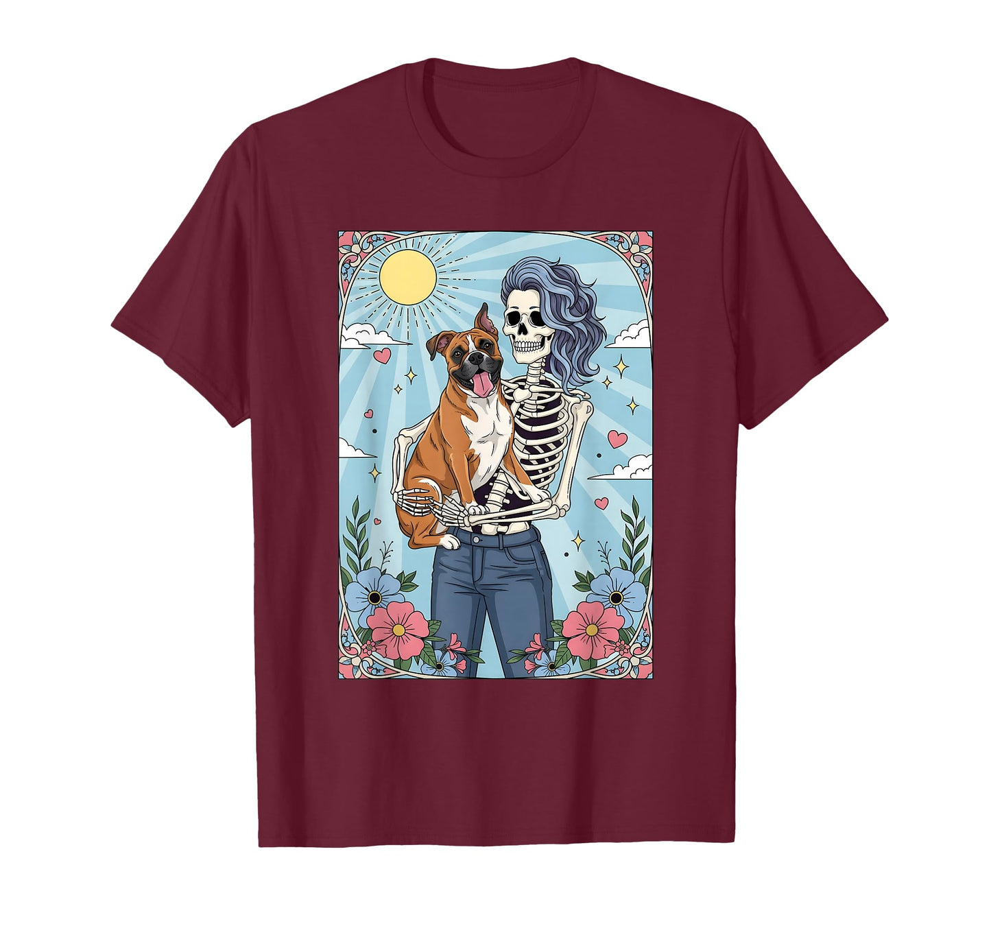 Boxer Dog Tarot Card Halloween Costume Skeleton T-Shirt