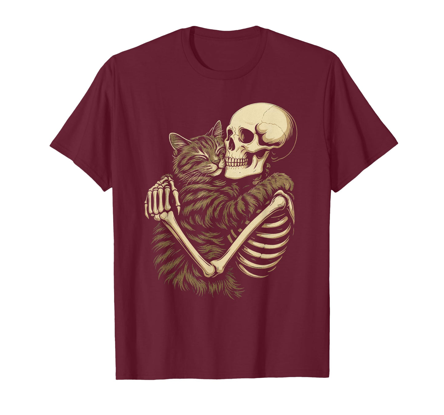 Skeleton Hugging Cat Halloween Scary Costume Men Women Kids T-Shirt
