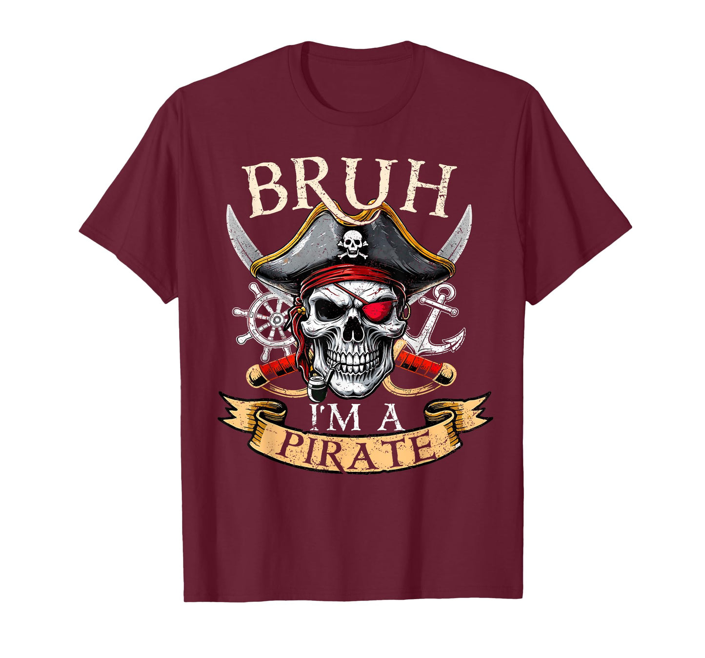 Funny Halloween Bruh I'm A Pirate Skull Costume Kids Boy Men T-Shirt