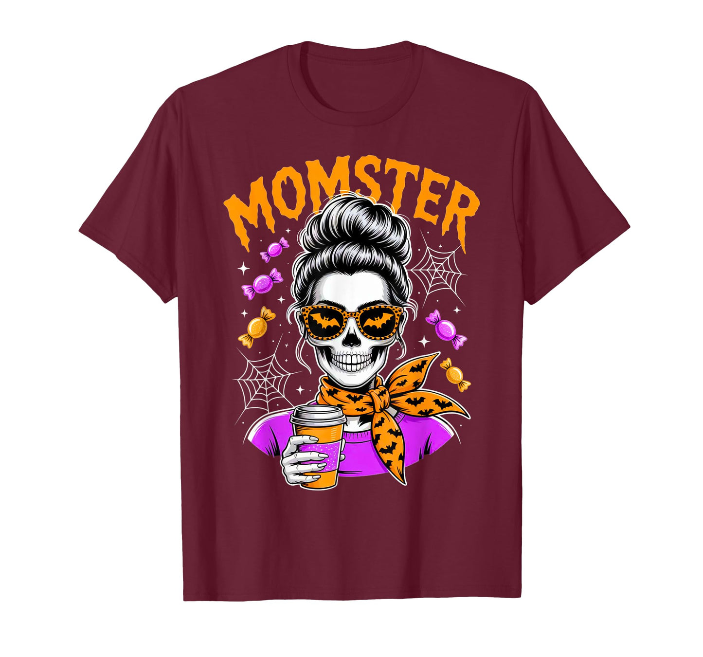 Momster Halloween Costume Skeleton Messy Bun Mother Coffee T-Shirt