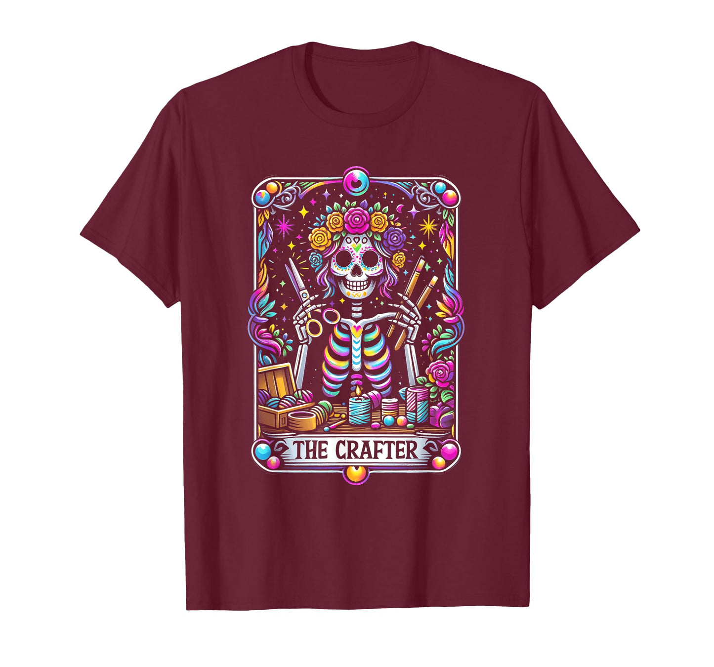 Funny Sugar Skull Crafty The-Crafter Tarot Card Skeleton T-Shirt