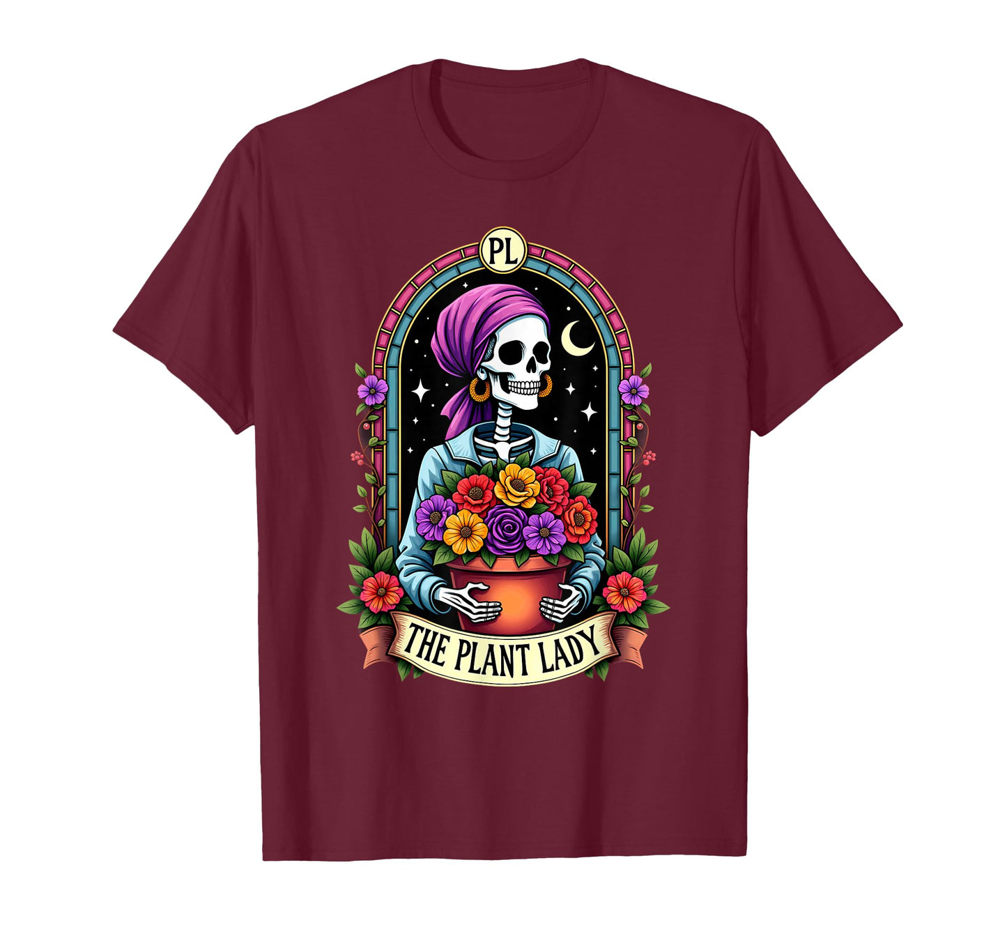Gothic Tarot Card The Plant Lady Skeleton Halloween T-Shirt