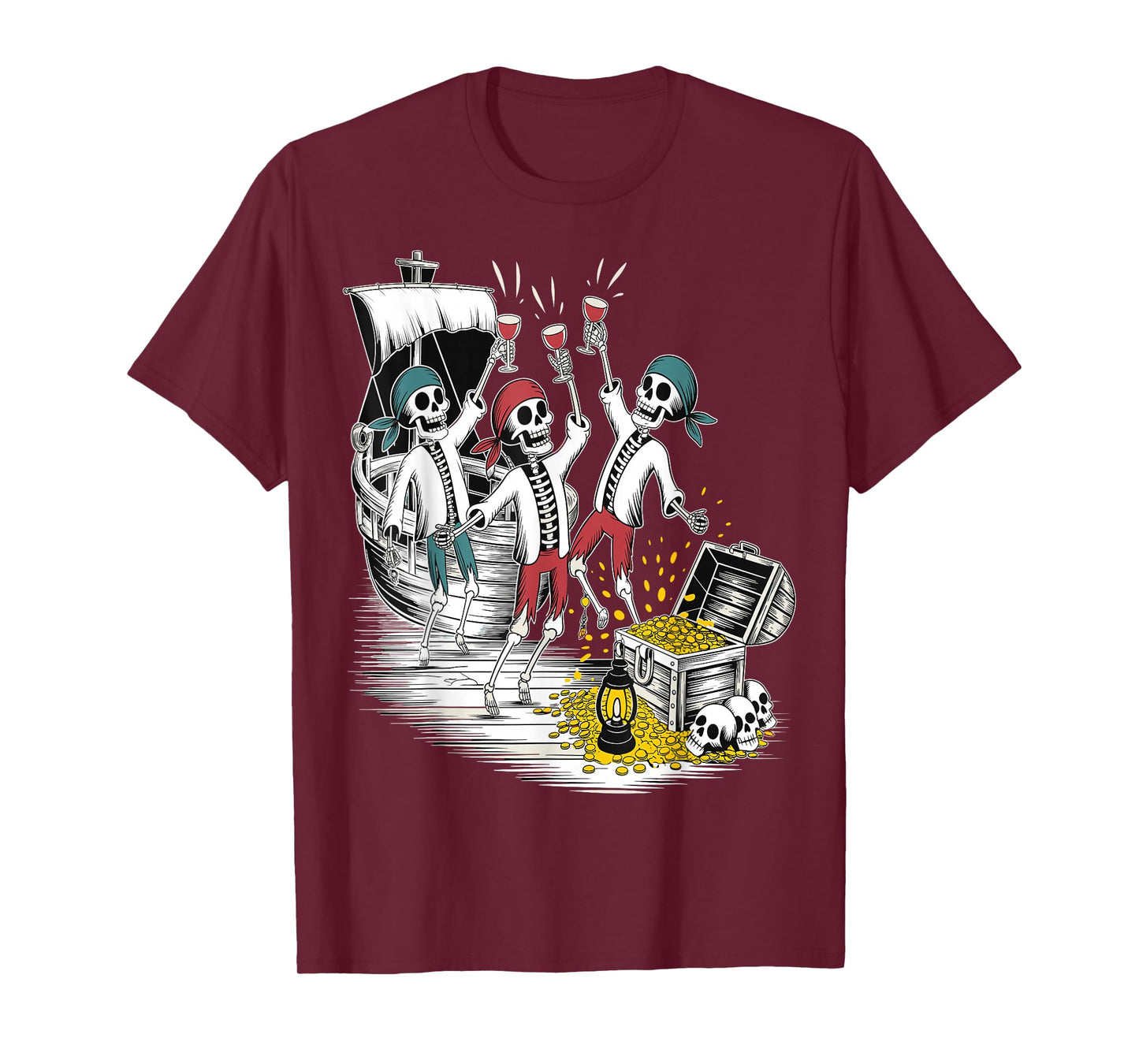 Dancing Skeletons Drinking Wine Funny Halloween Party Tee T-Shirt
