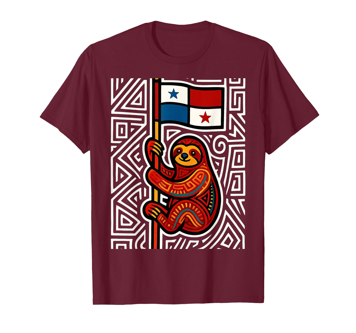 Sloth Inspired by Mola Artwork of Panama Kuna T-Shirt