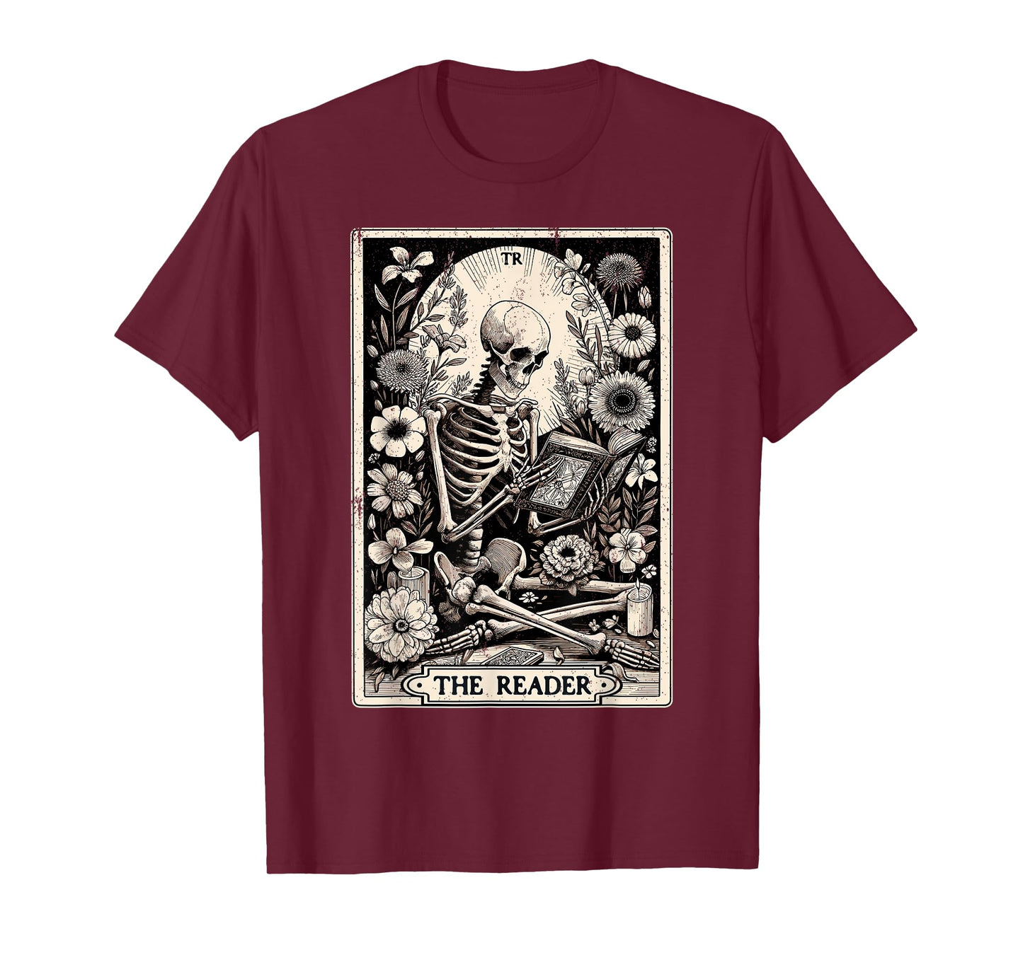 The Reader Tarot Card Funny Book Lover Skeleton Reading Book T-Shirt