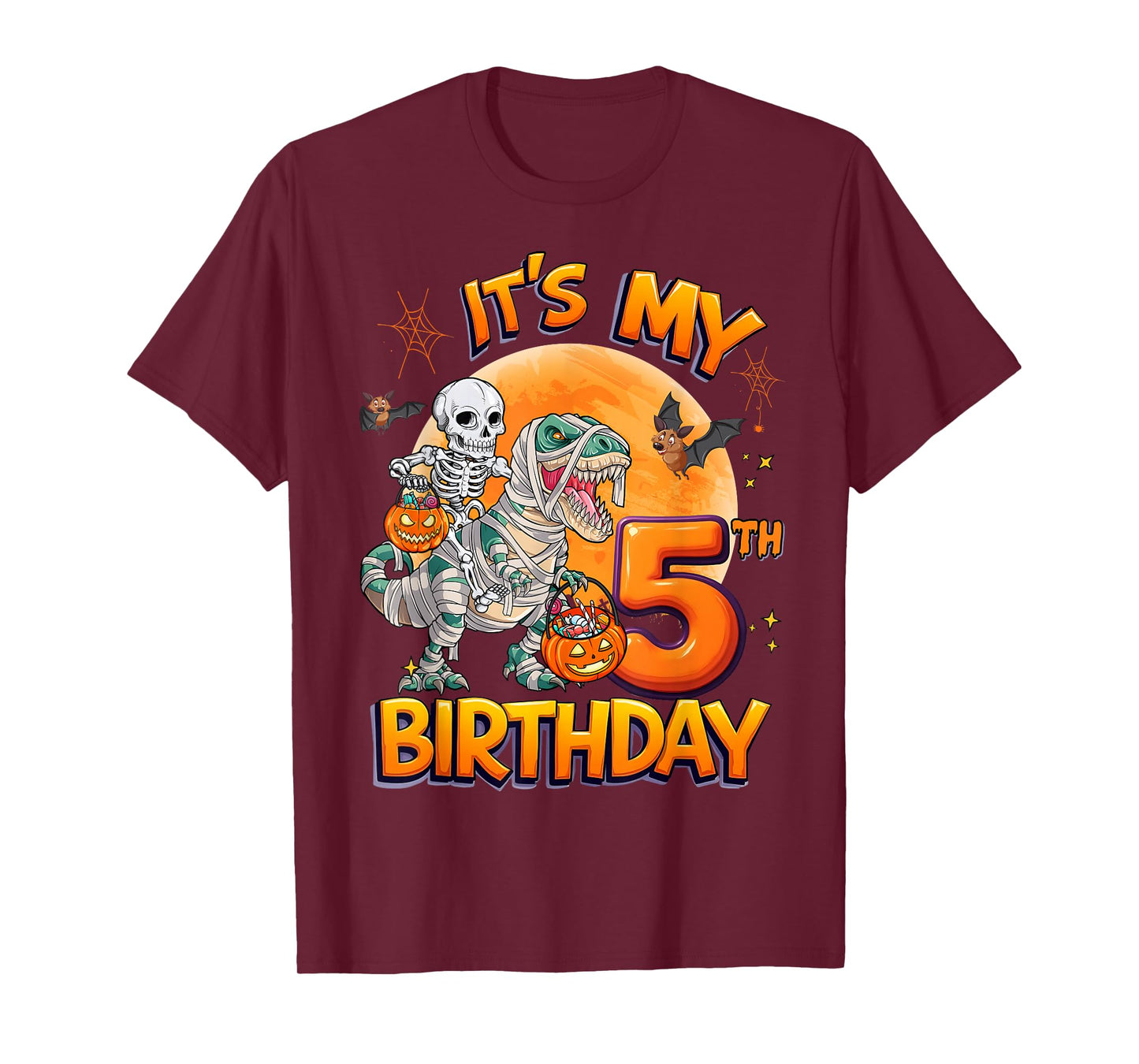 It's My 5th Birthday Dinosaur Skeleton Halloween 5 Years Old T-Shirt