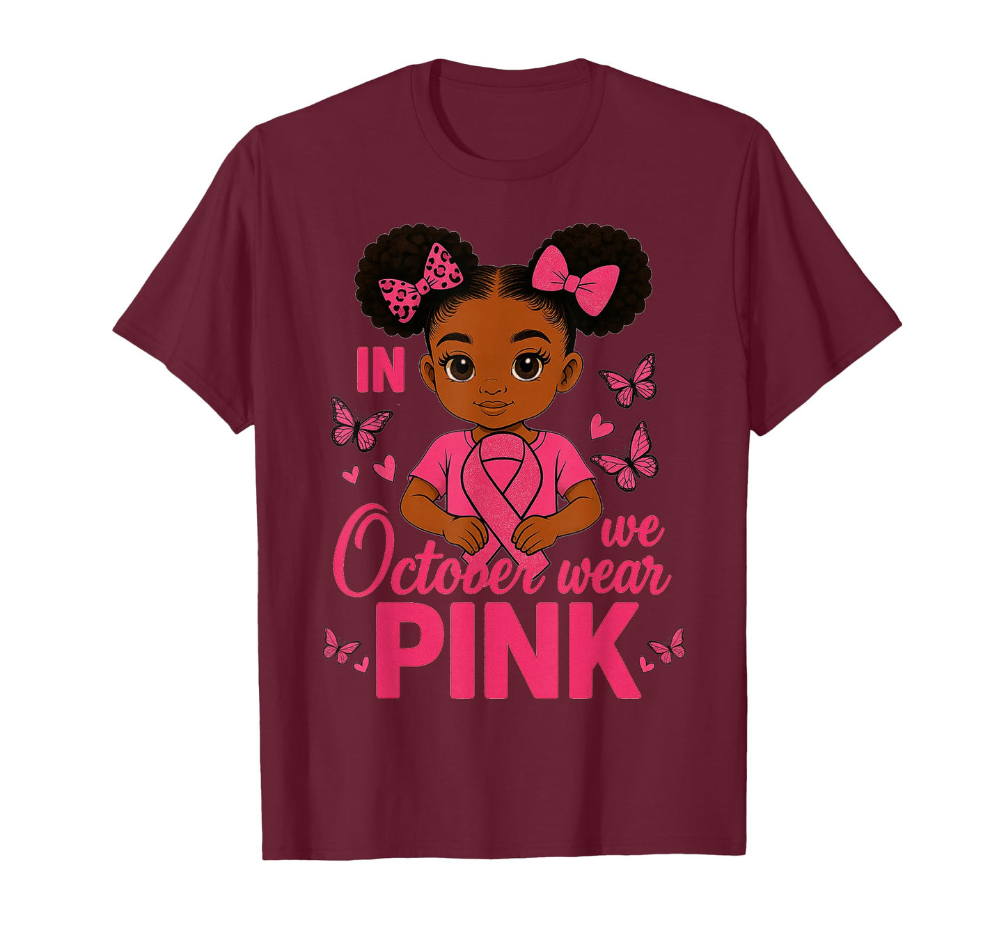 Messy Bun in October We Wear Pink Cute Black Girl Toddlers T-Shirt