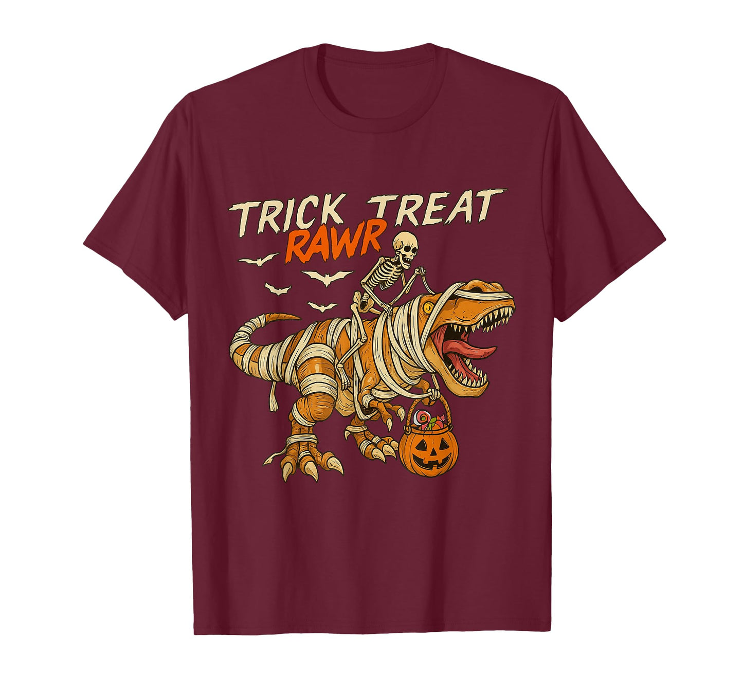 Dinosaur Halloween Mummy Skeleton Funny Trick Rawr Treat T-Shirt