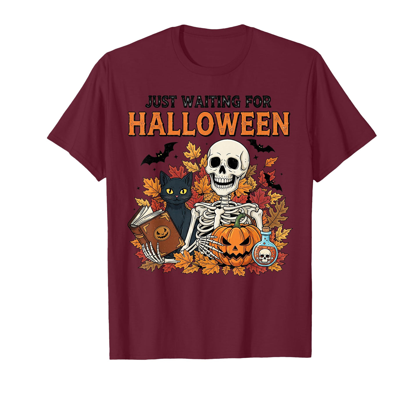Skeleton Spooky Vibe Summer Funny just Waiting for Halloween T-Shirt