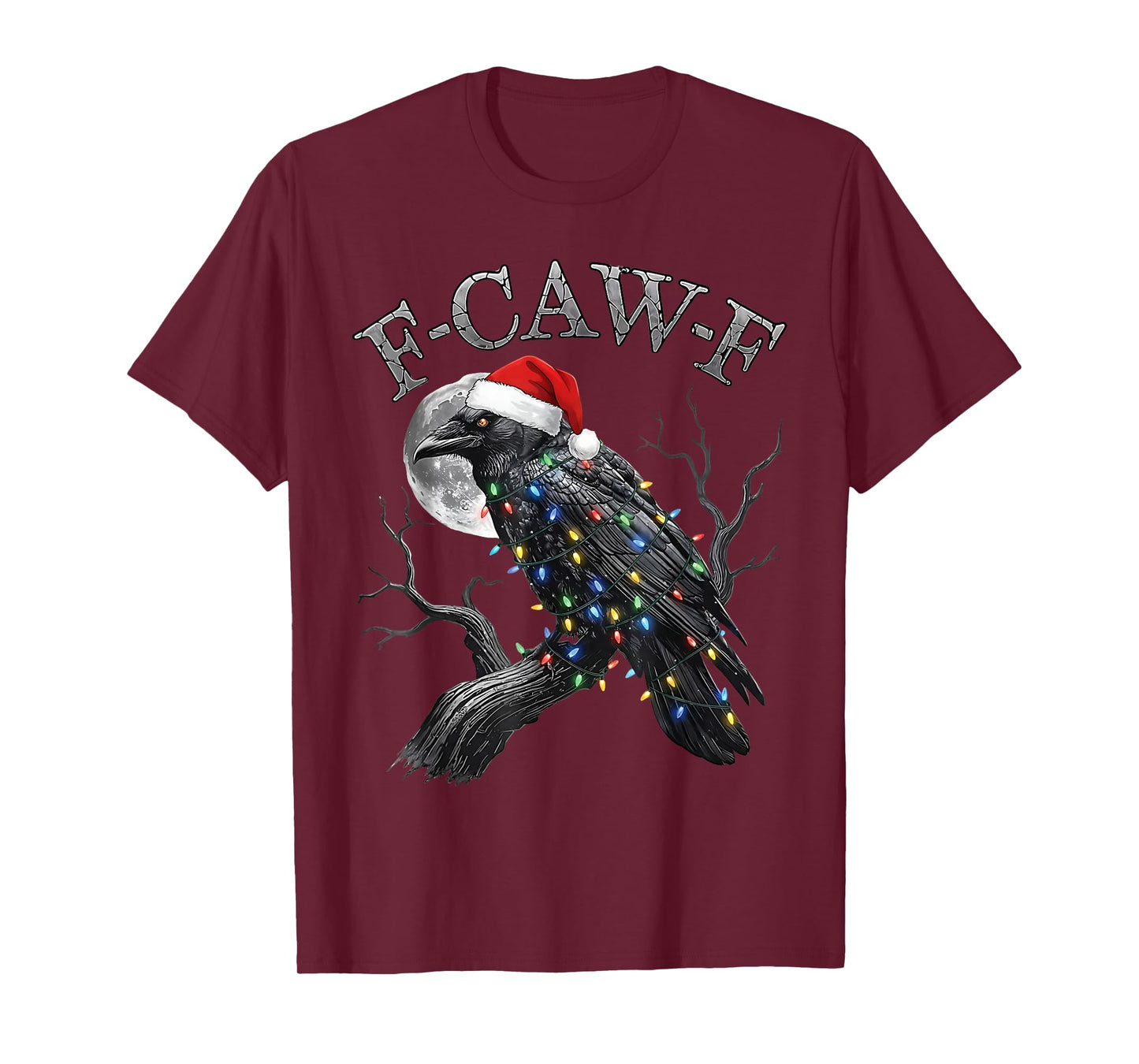 Black Crow F-Caw-F Black Bird Christmas Lights Santa Hat T-Shirt