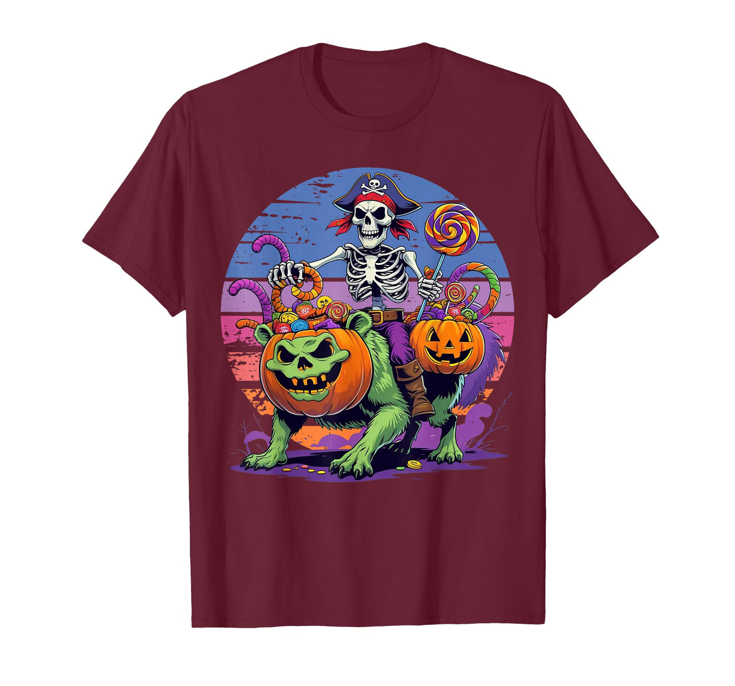 Radioactive Halloween Pirate Skeleton Riding Mutant Pumpkin T-Shirt