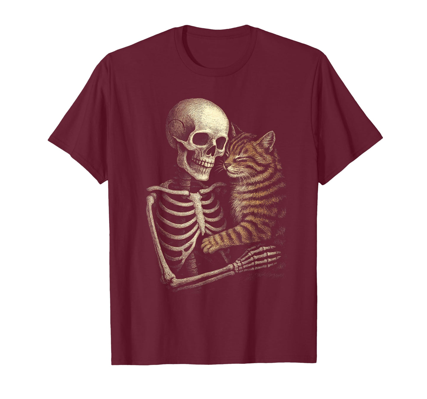 Skeleton Hugging Cat Halloween Pet Spooky Season Matching T-Shirt
