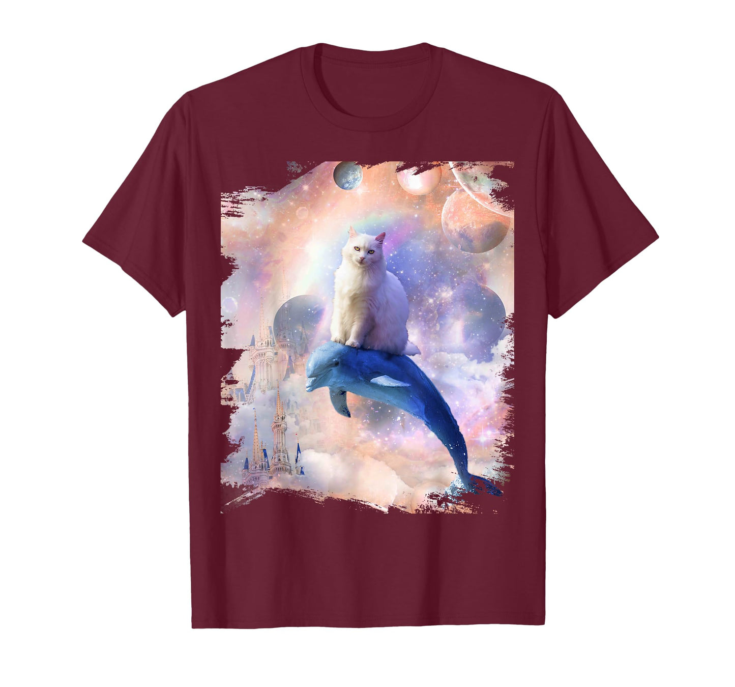 Space Cat Riding Dolphin Men Women Kids T-Shirt