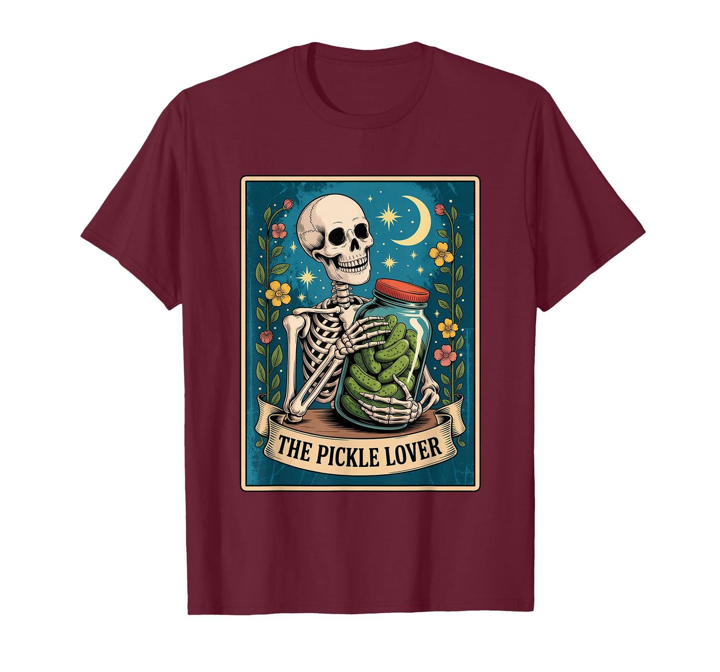 The Pickle Lover Skeleton Tarot Card Gothic Women Girls T-Shirt