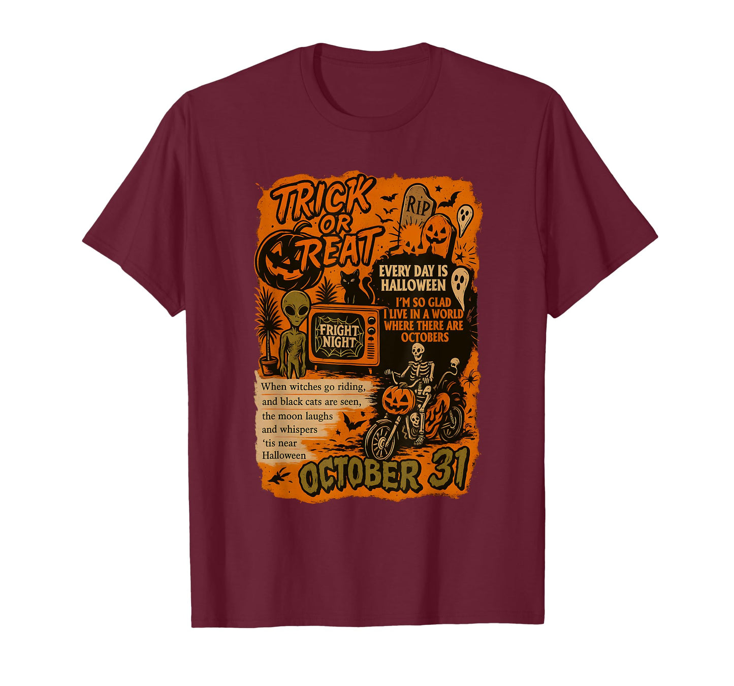 Retro Halloween Collage Skeleton Pumpkin October T-Shirt