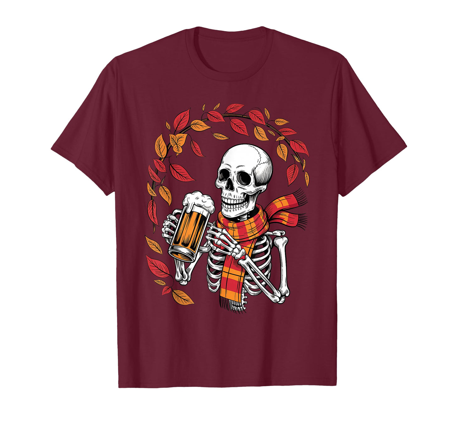 Funny Oktoberfest Skeleton Drinking Beer Retro Halloween T-Shirt