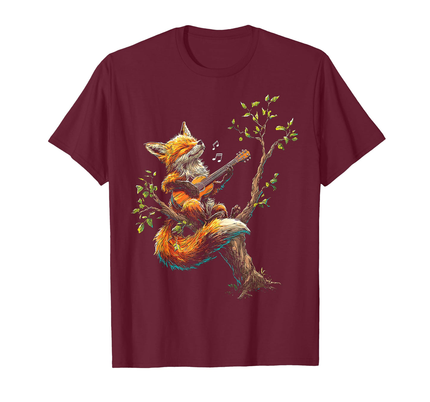 Fox Tree Singing Guitar Musician Motif Animal Artwork Fox T-Shirt