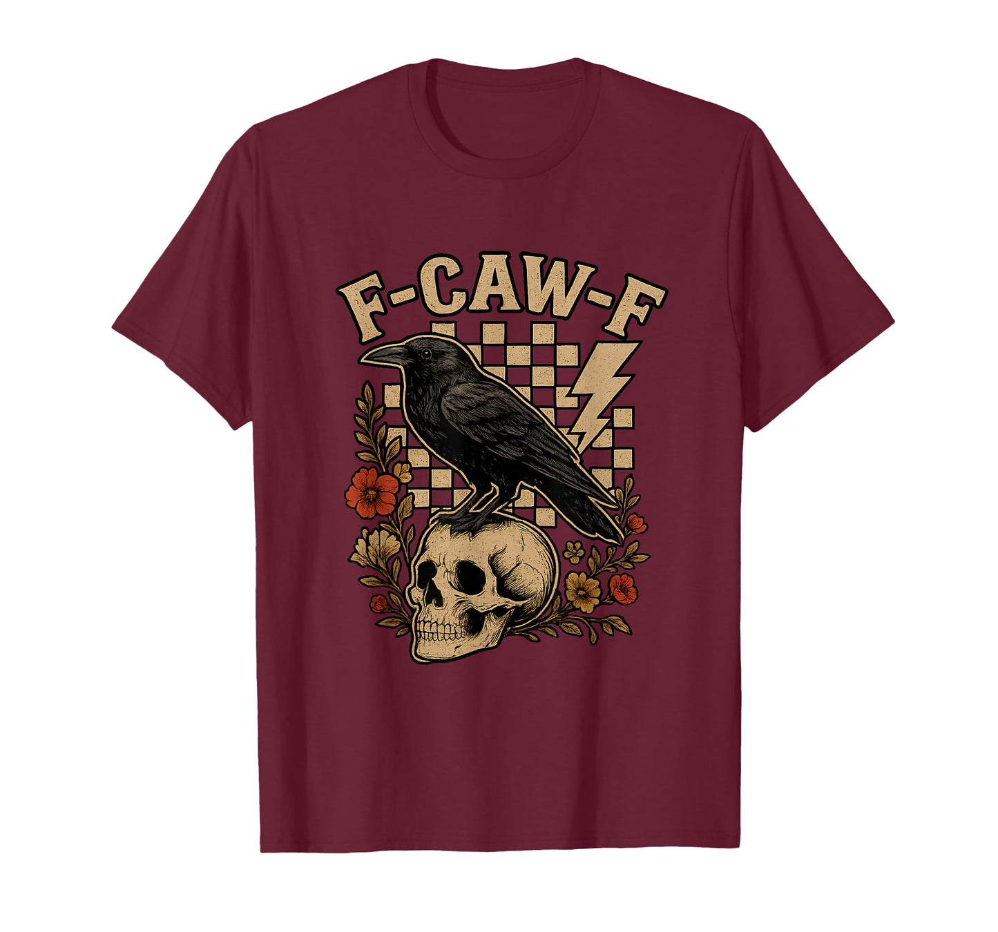 Black Crow F-Caw-F Raven Bird Saying Retro Floral T-Shirt