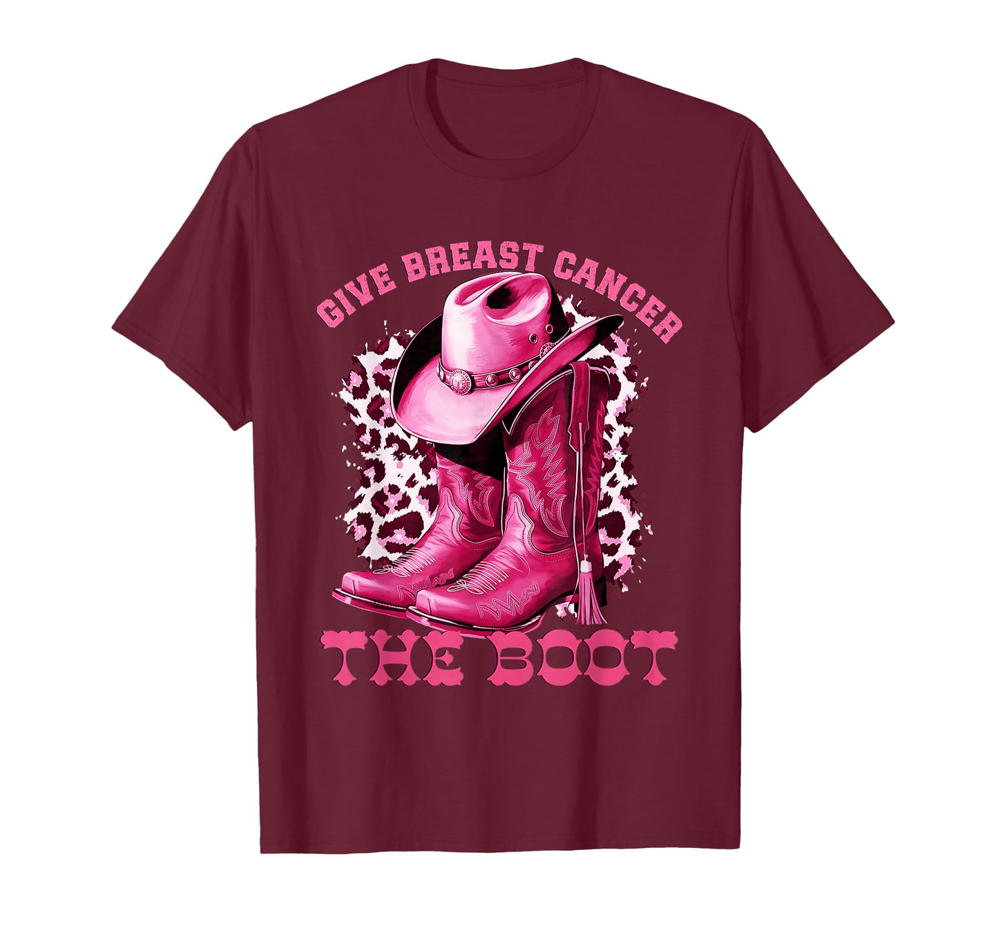Give Breast Cancer The Boot Leopard Western Cowgirl Women T-Shirt
