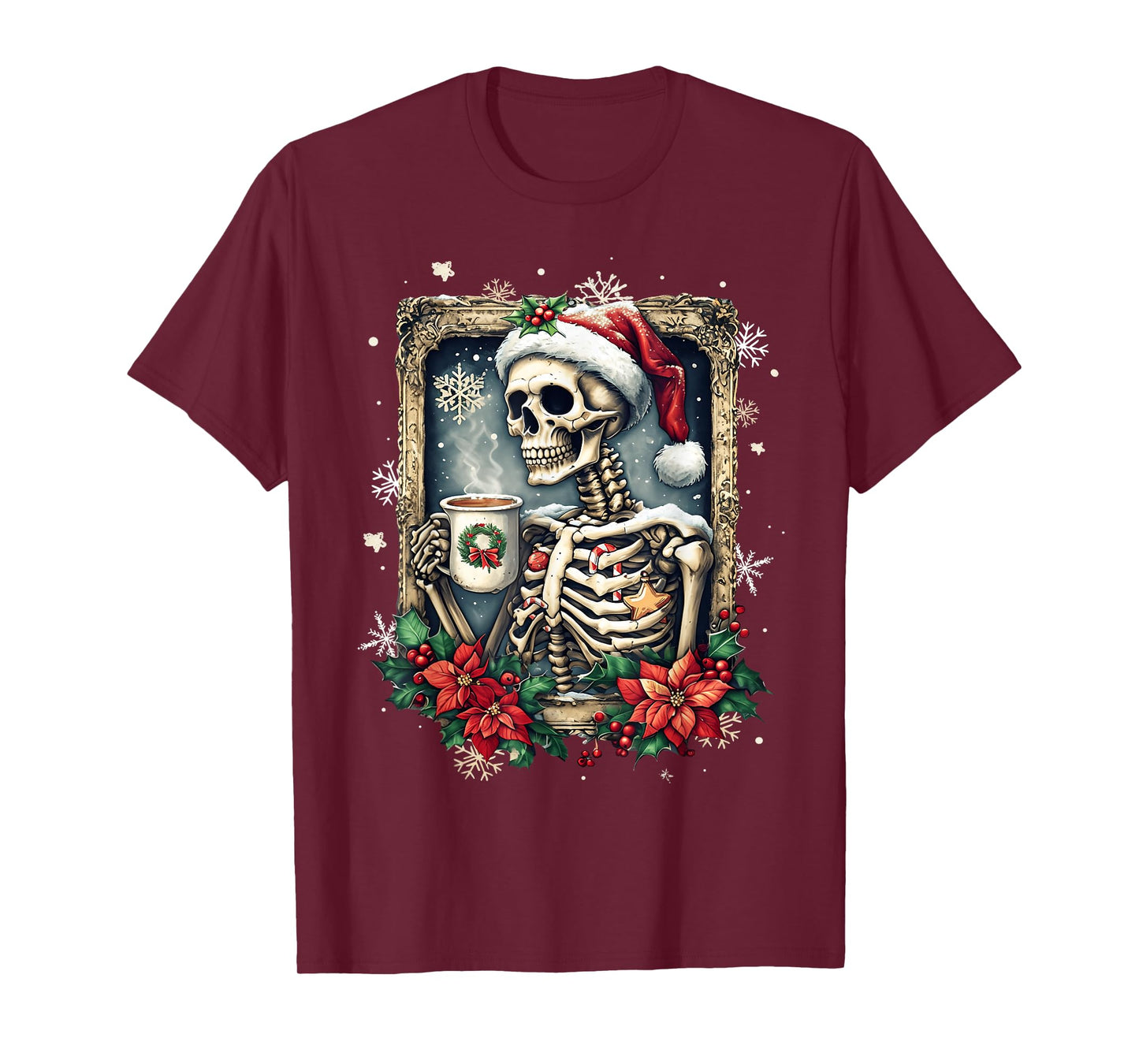 Funny Skeleton Christmas Dead Inside Coffee Lover Cute Xmas T-Shirt