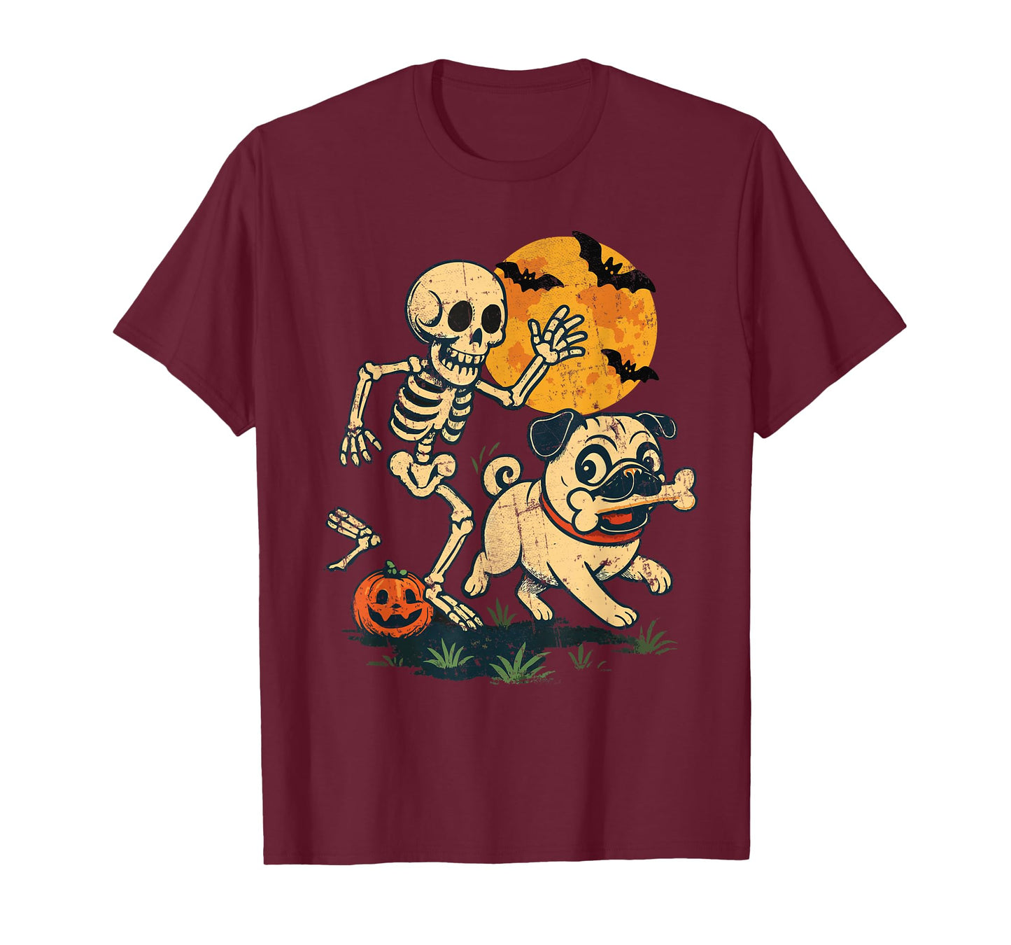 Skeleton Chasing Pug Halloween Dog Mom Fun Lover T-Shirt