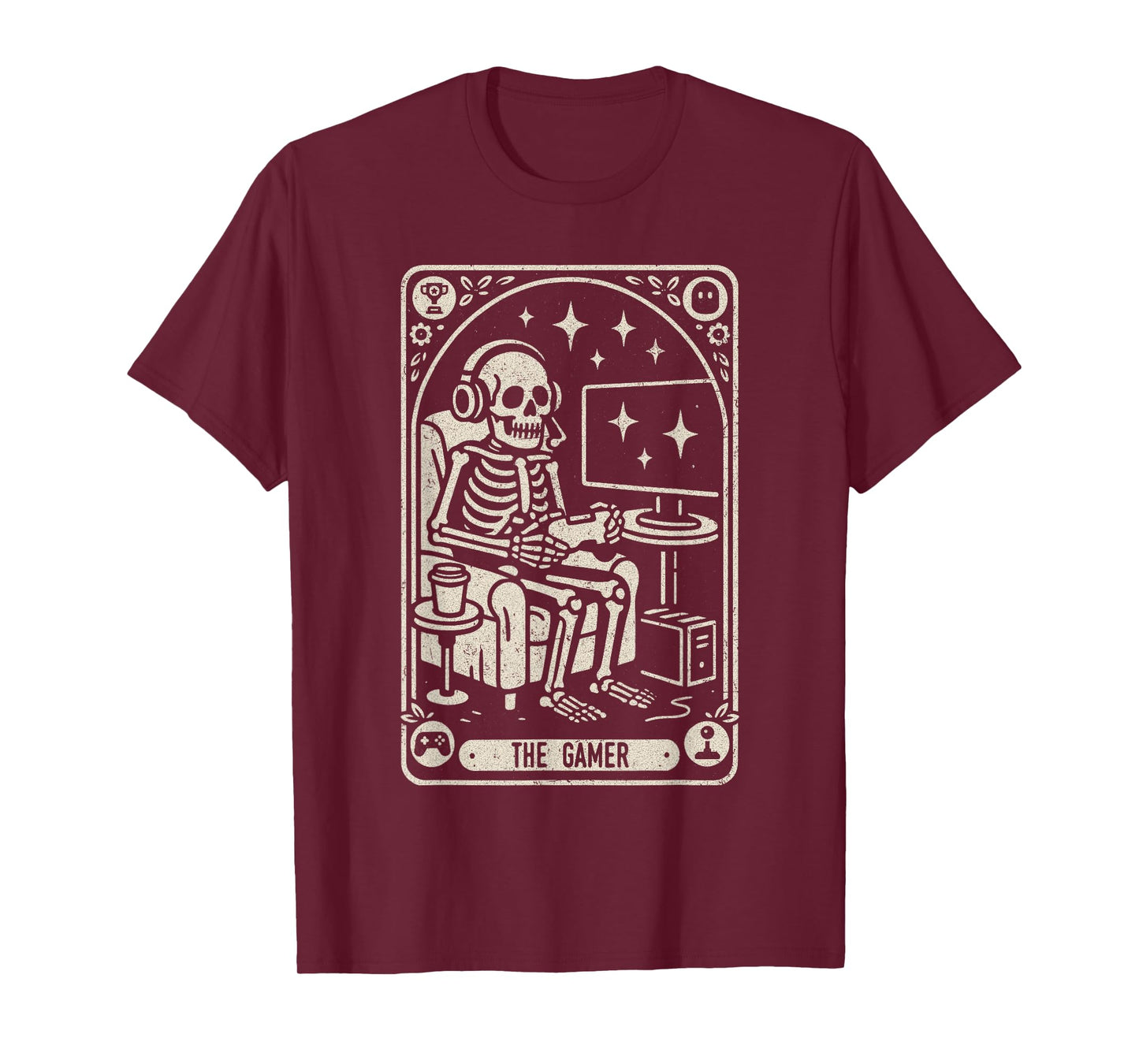Gaming Skeleton Tarot Card Style Funny The Gamer Halloween T-Shirt