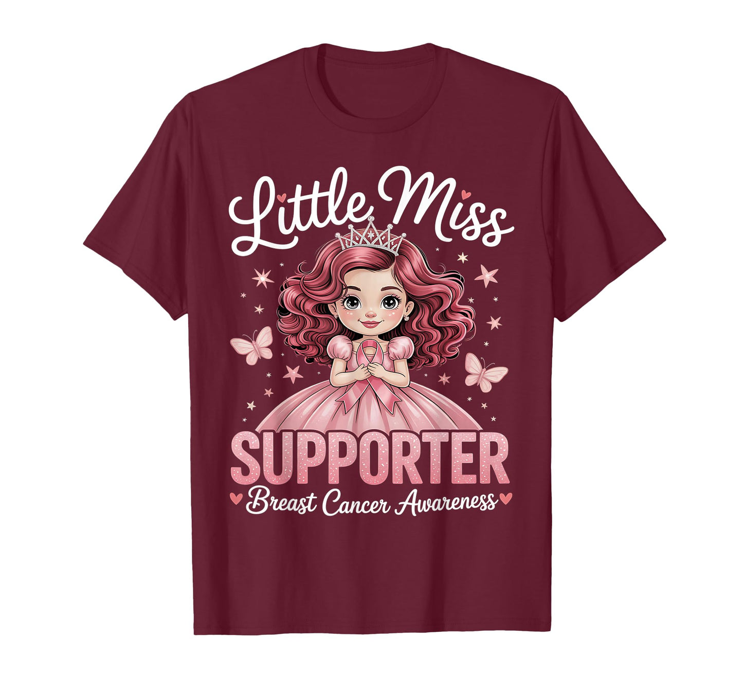 Little Miss Supporter Breast Cancer Awareness for Kids T-Shirt