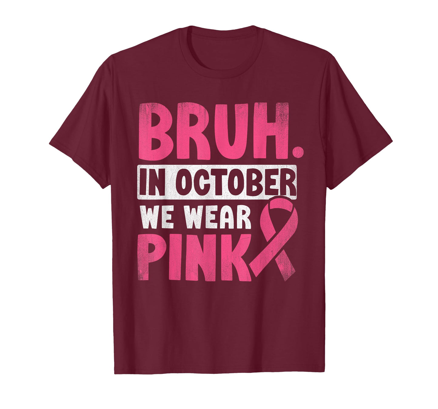 Breast Cancer Shirts for Kids Boys Bruh In October Wear Pink T-Shirt