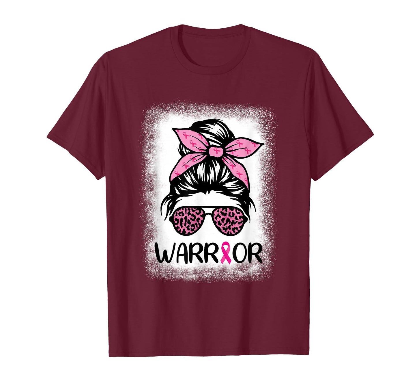 Warrior Breast Cancer Women Messy Bun Bleached Leopard T-Shirt