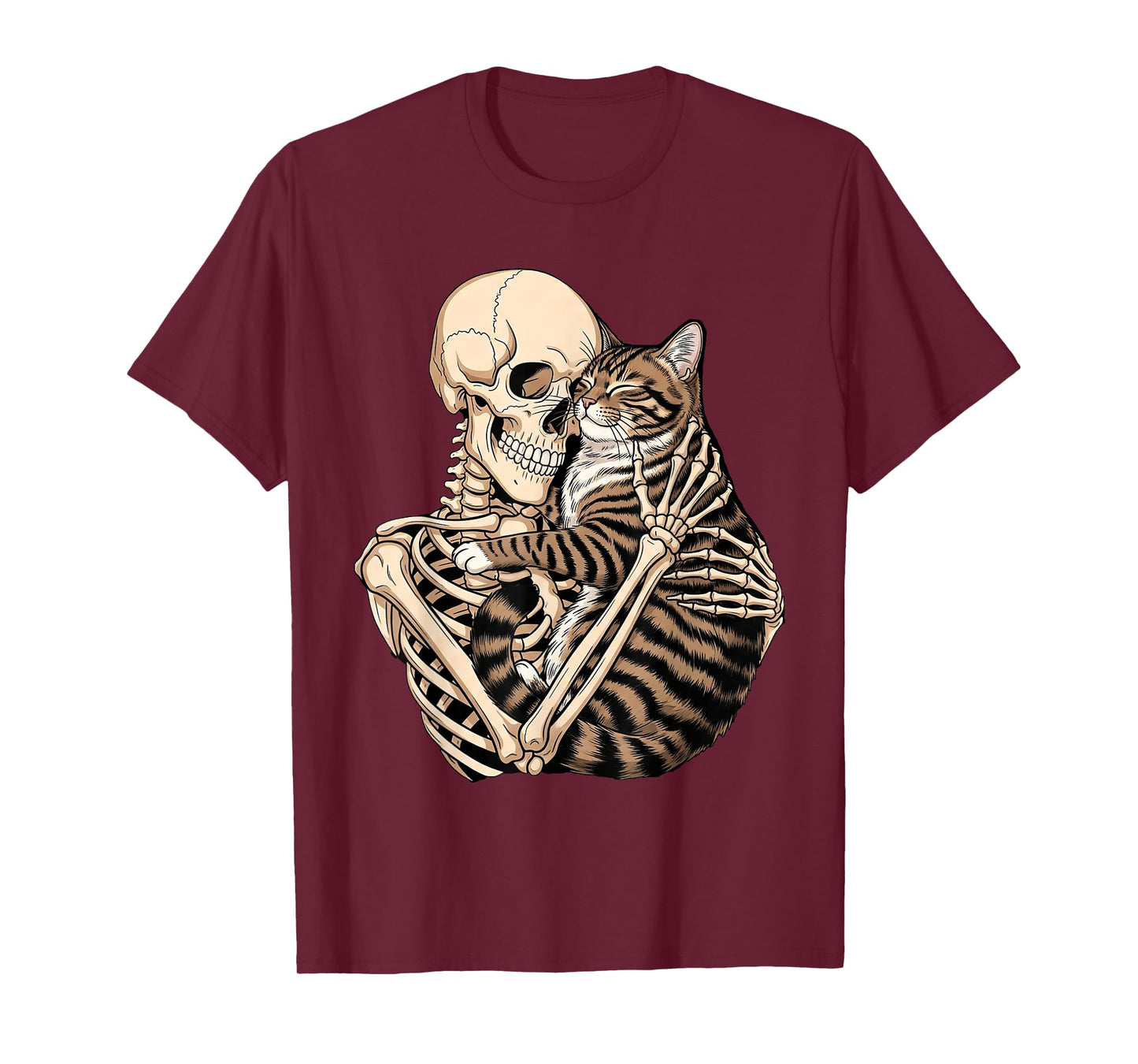 Skeleton Hugging Cat Halloween Cat Lover Cat Mom Dad T-Shirt