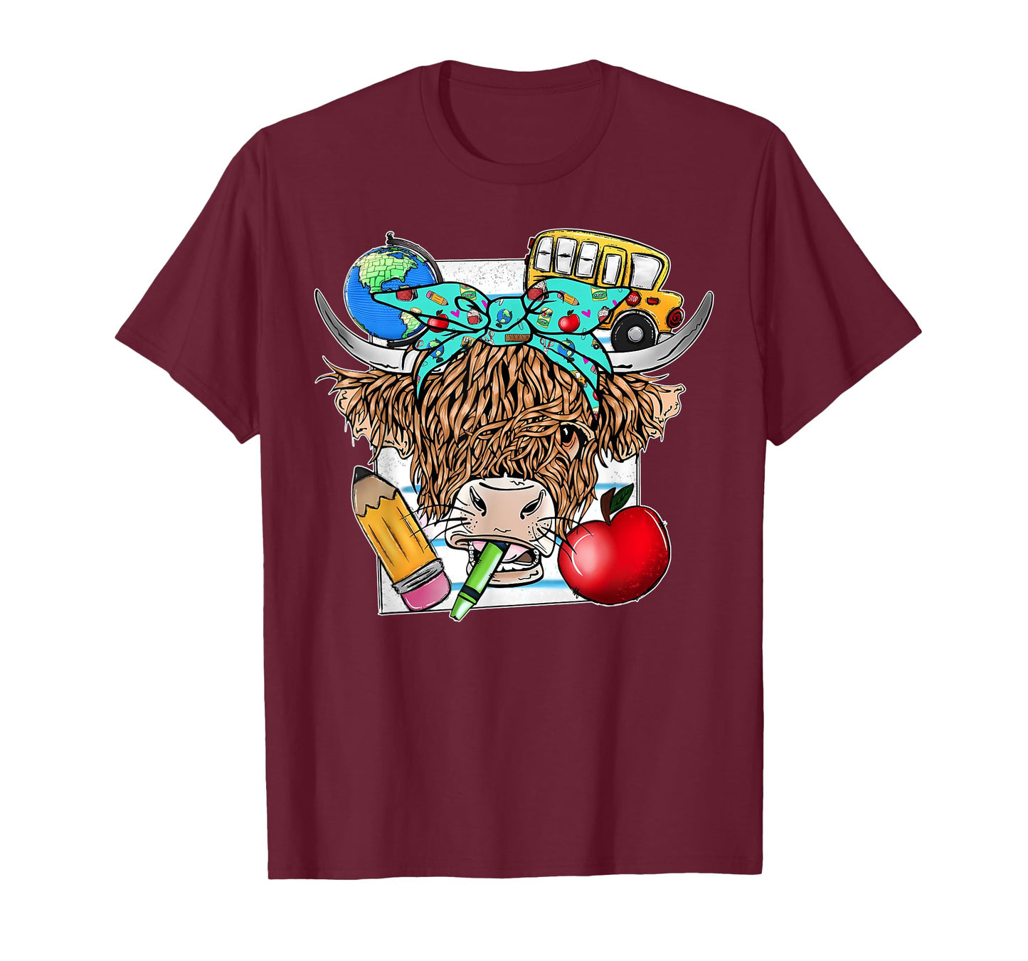 Highland Cow Teacher Farm Western Cute Cow Bandana T-Shirt for Men Women Kids