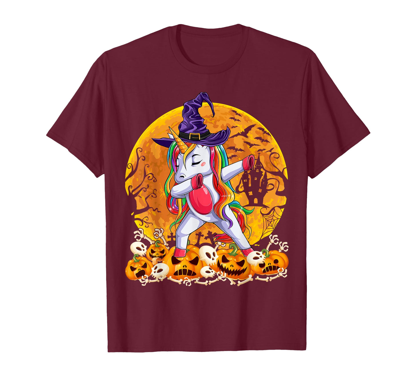 Dabbing Unicorn Spooky Halloween Costume Girls Women Witch T-Shirt