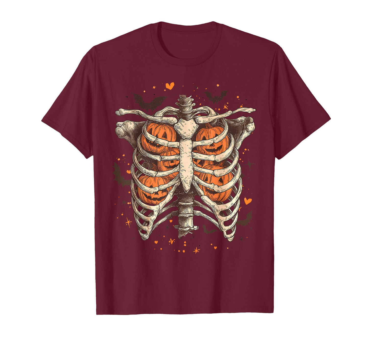 Retro Halloween Ribcage Pumpkins Skeleton Spooky Season T-Shirt