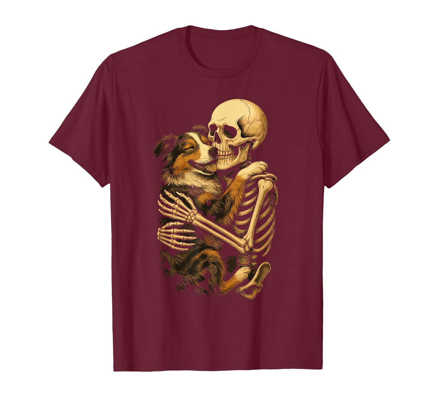 Skeleton Hugging Australian Shepherd T-Shirt