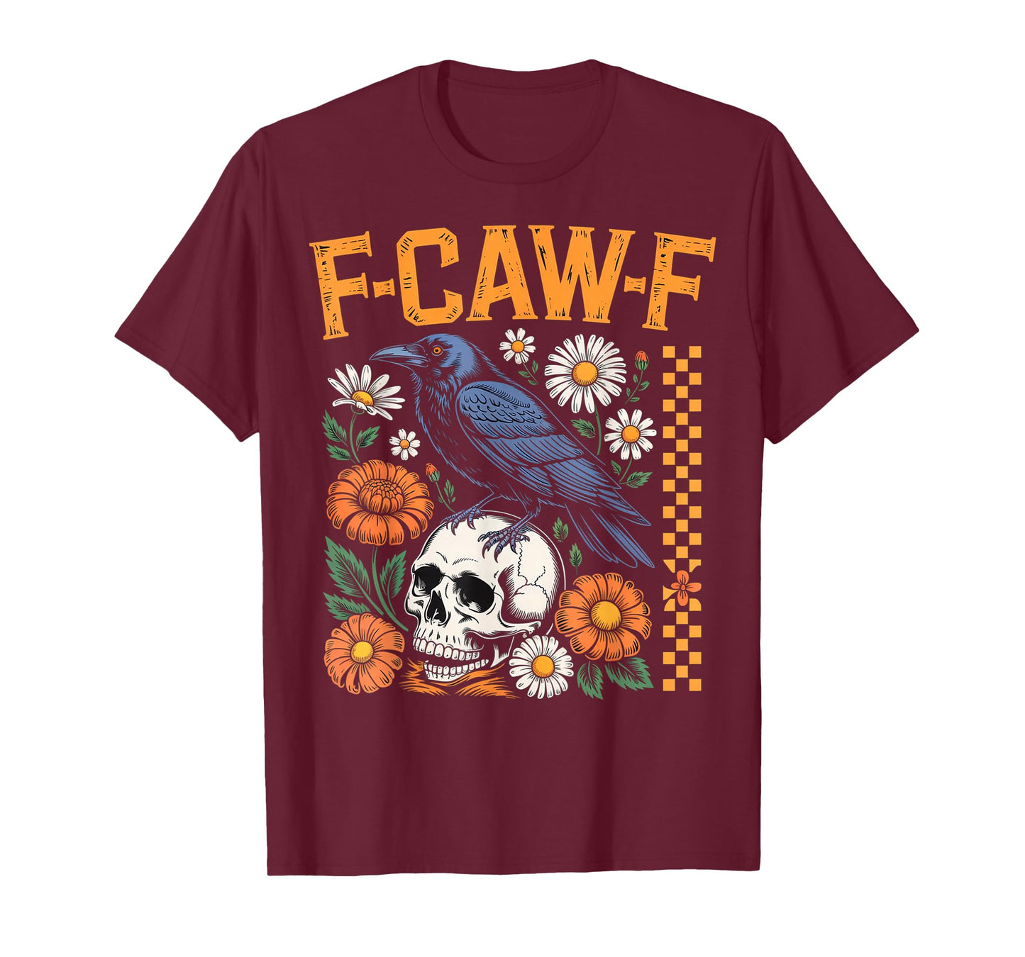 Funny F Caw F Raven Skull Floral Graphic Halloween Crow Pun T-Shirt