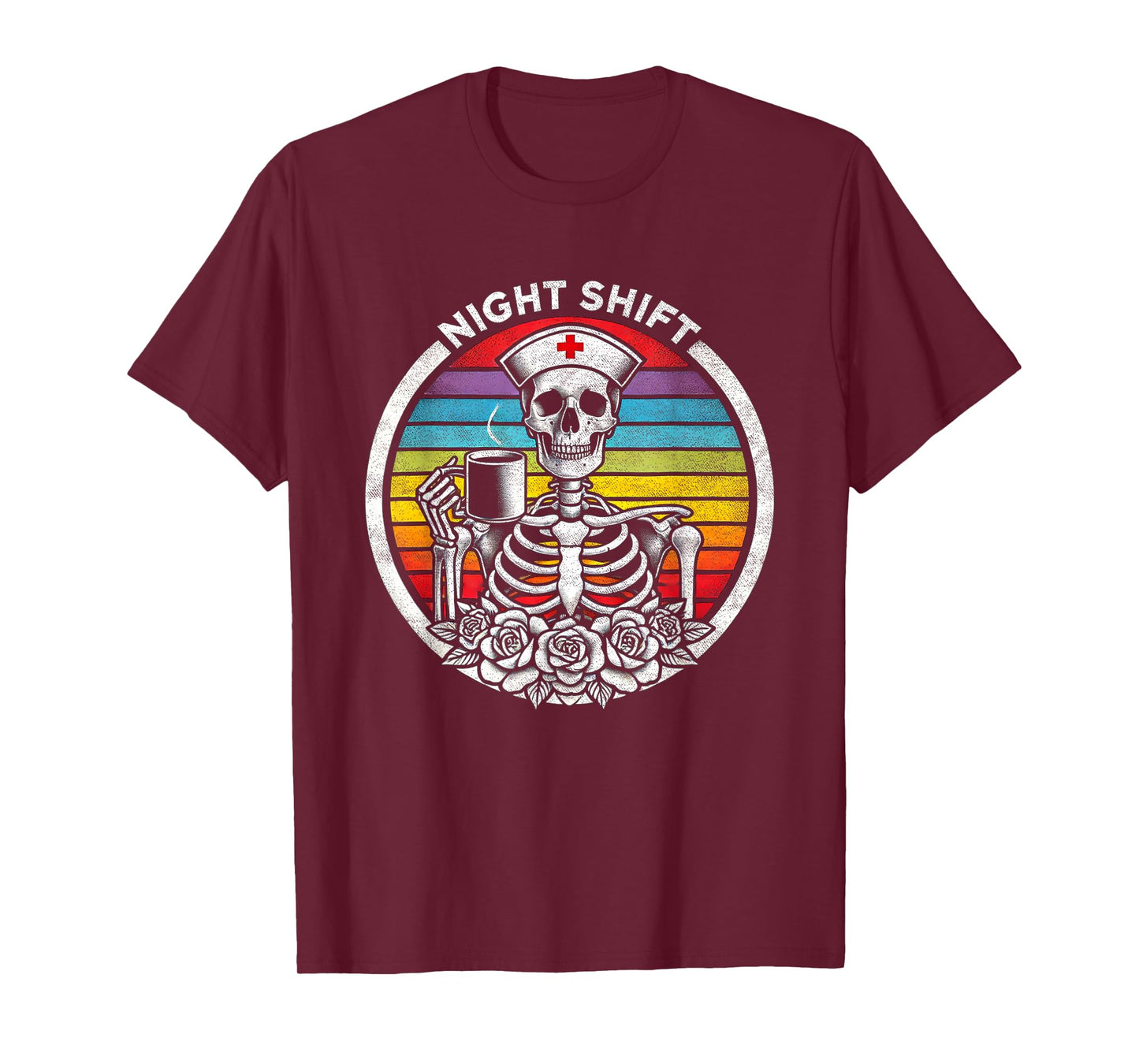 Funny Night Shift Nurse Skeleton Women Halloween RN Nursing T-Shirt