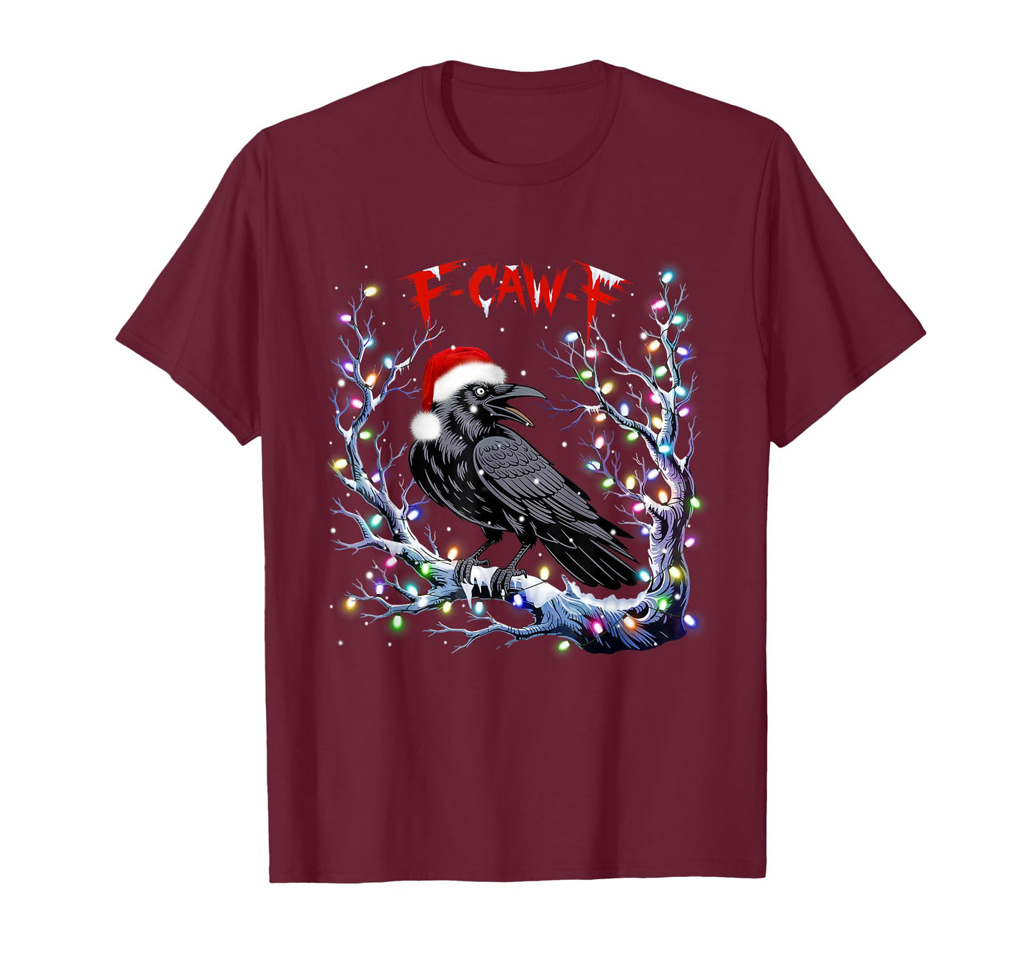 Black Crow F-Caw-F Christmas Lights Santa Funny Retro T-Shirt