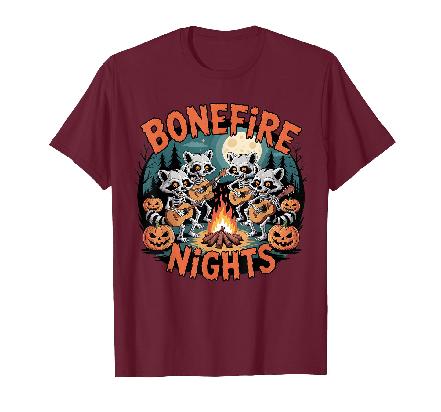Vintage Raccoon Skeleton Bonfire Nights Ghost Halloween T-Shirt