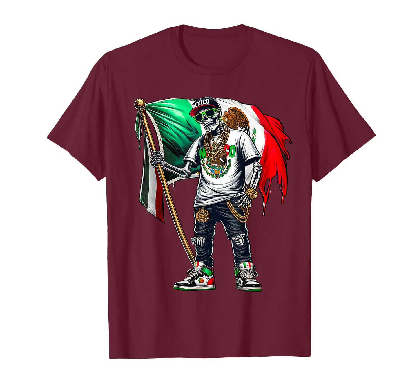 Viva Mexico Mexico Flag Skeleton Shirts for Men Boys Mexican T-Shirt
