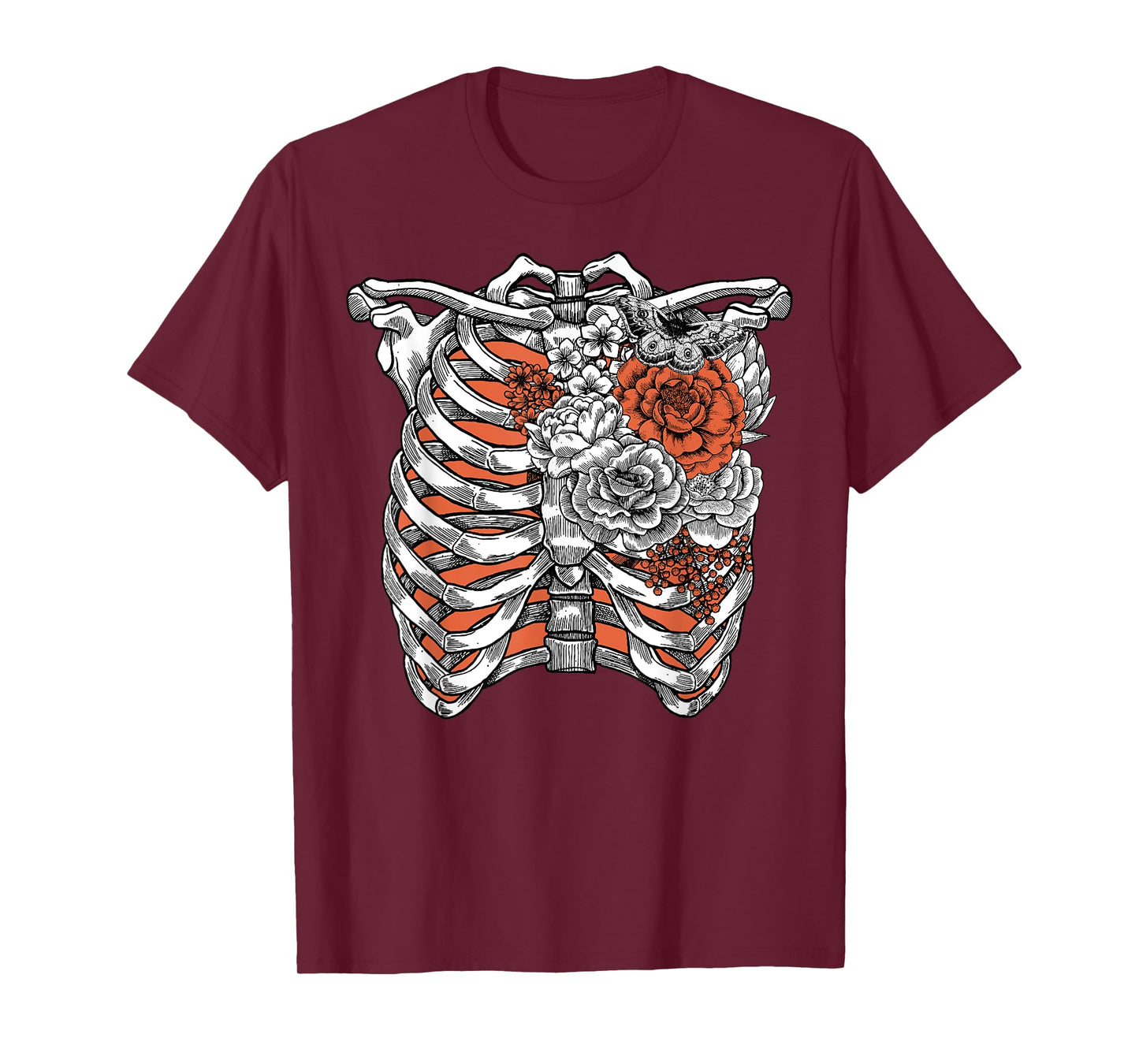 Skeleton Flowers Rib Cage Shirt X-Ray Funny Halloween T-Shirt