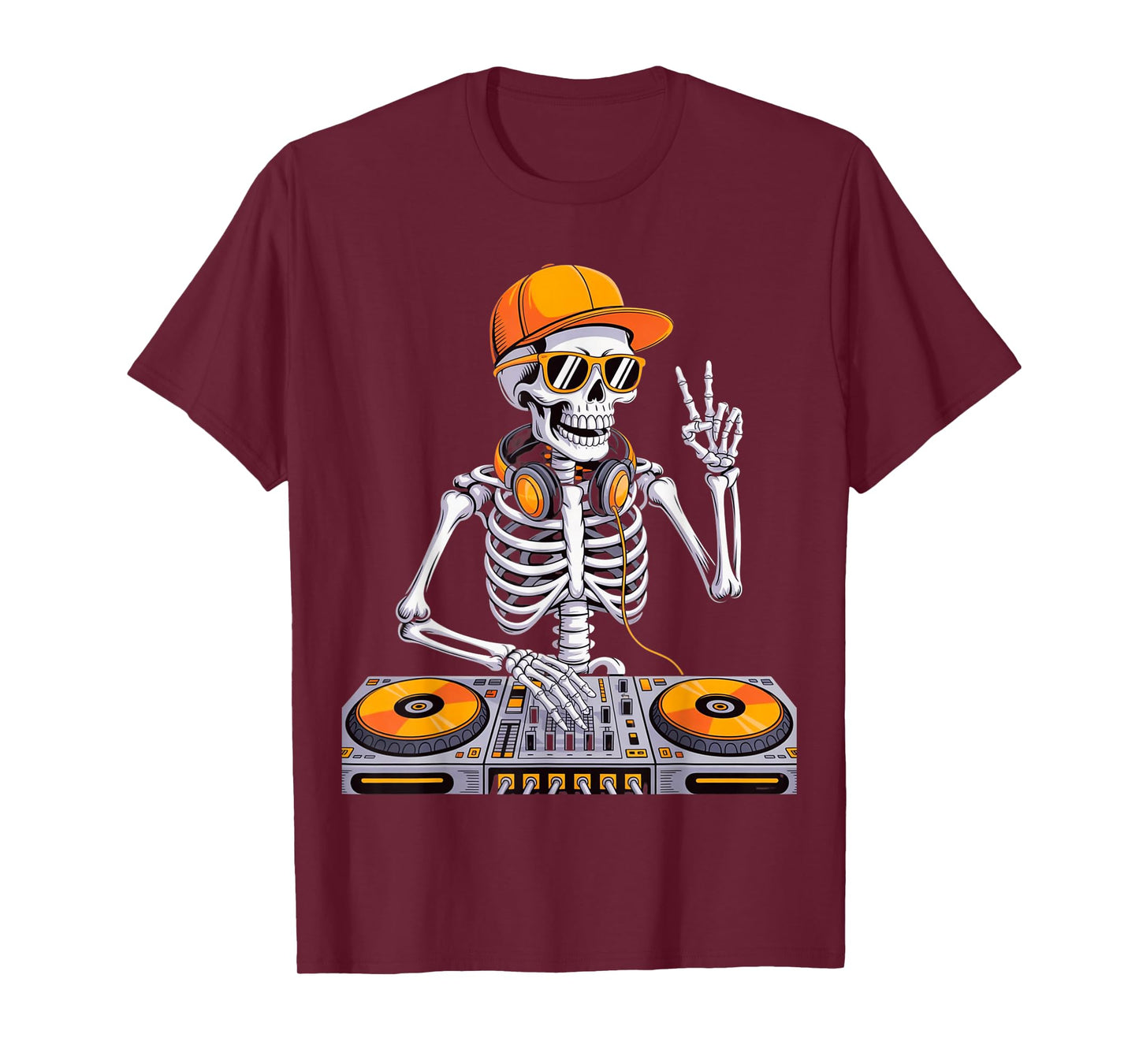 Skeleton DJ Halloween Costume Turntable Music Funny Men Boys T-Shirt