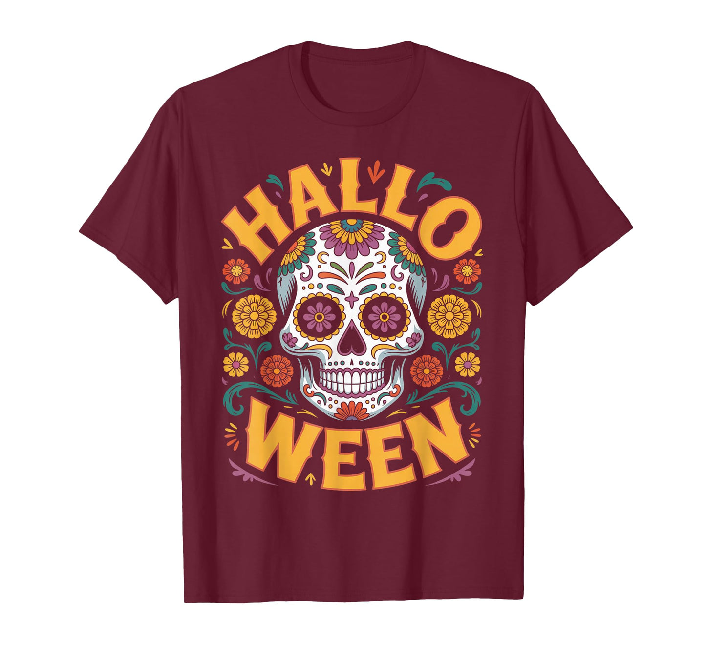 Halloween Costumes Skull Typography Graphic Creepy Spooky T-Shirt