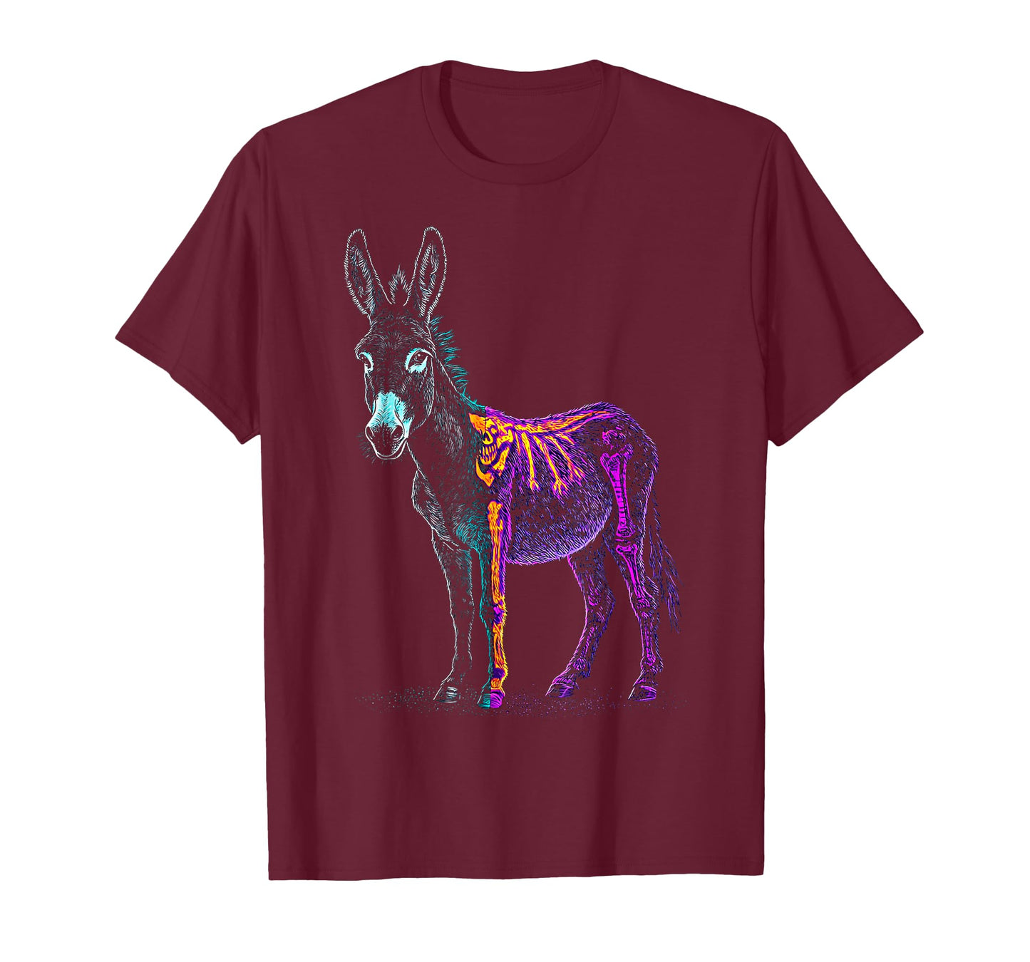 Halloween Donkey Skeleton Colorful Animal Print Halloween T-Shirt
