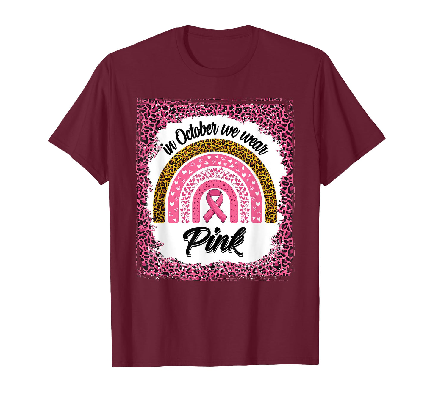 In October We Wear Pink Breast Cancer Bleached Leopard Print T-Shirt
