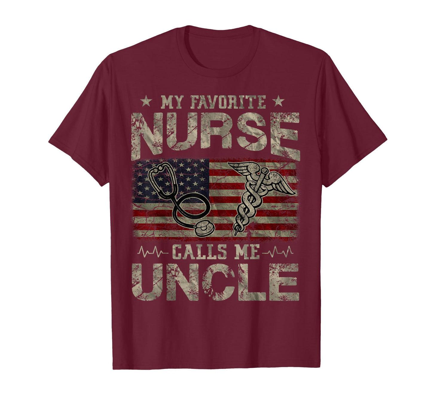 My Favorite Nurse Calls Me Uncle American Flag Vintage T-Shirt for Women Men
