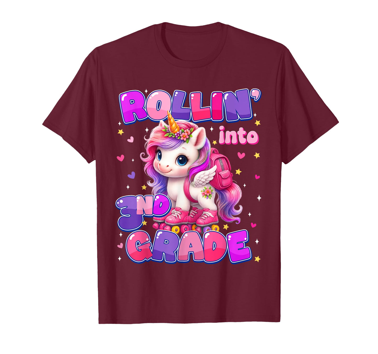 Rolling Into 3rd Grade Unicorn First Day Of School Girls T-Shirt