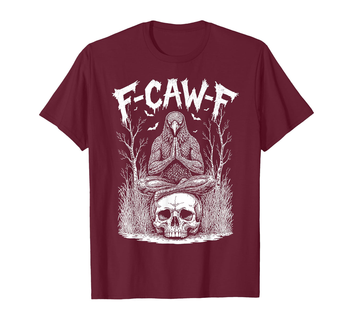 F-caw-F Raven Yoga Prayer on Skull Funny Meme Halloween Crow T-Shirt