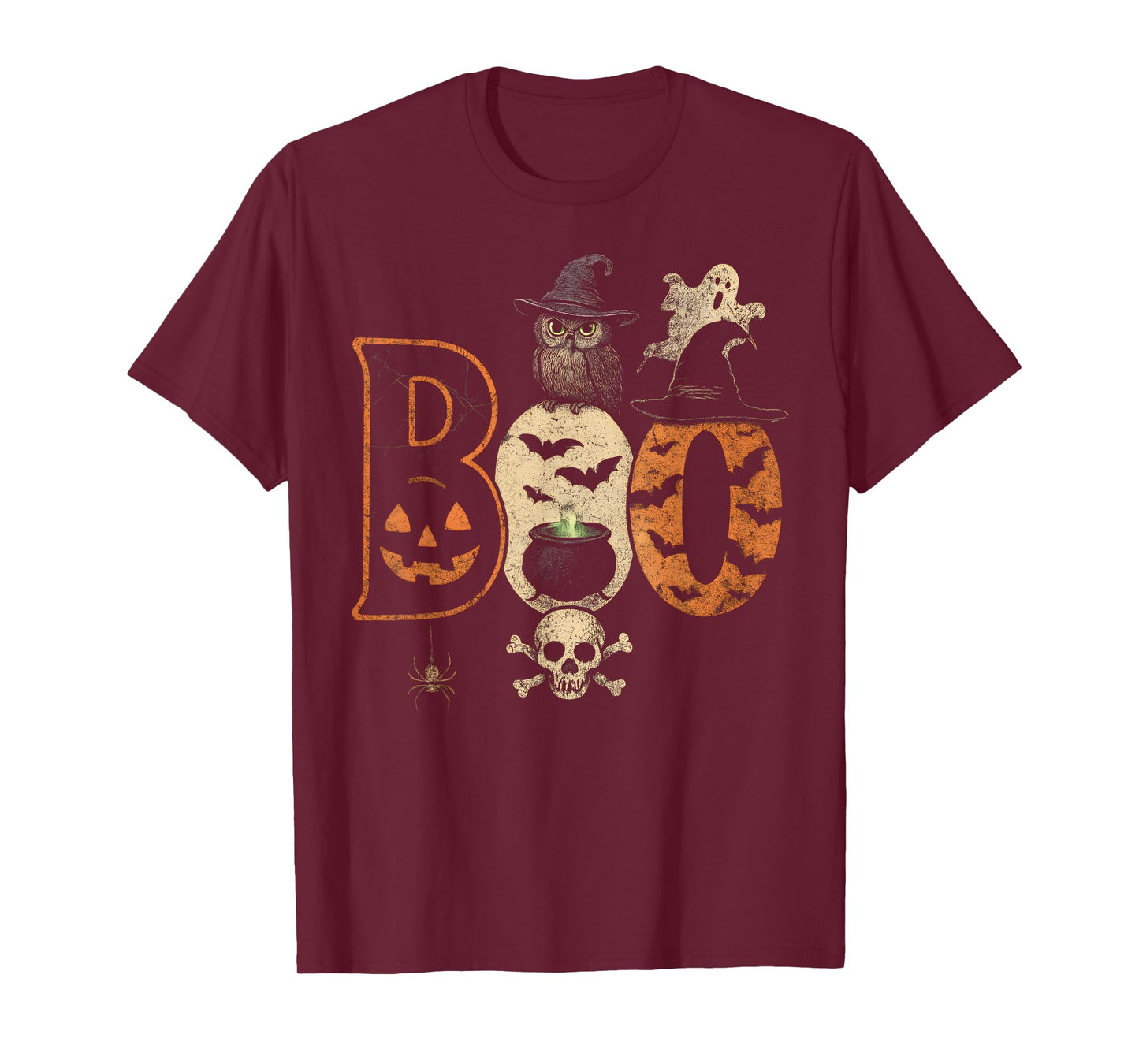 Boo Creepy Owl Pumpkin Ghost Spooky Halloween Men Women Kids T-Shirt