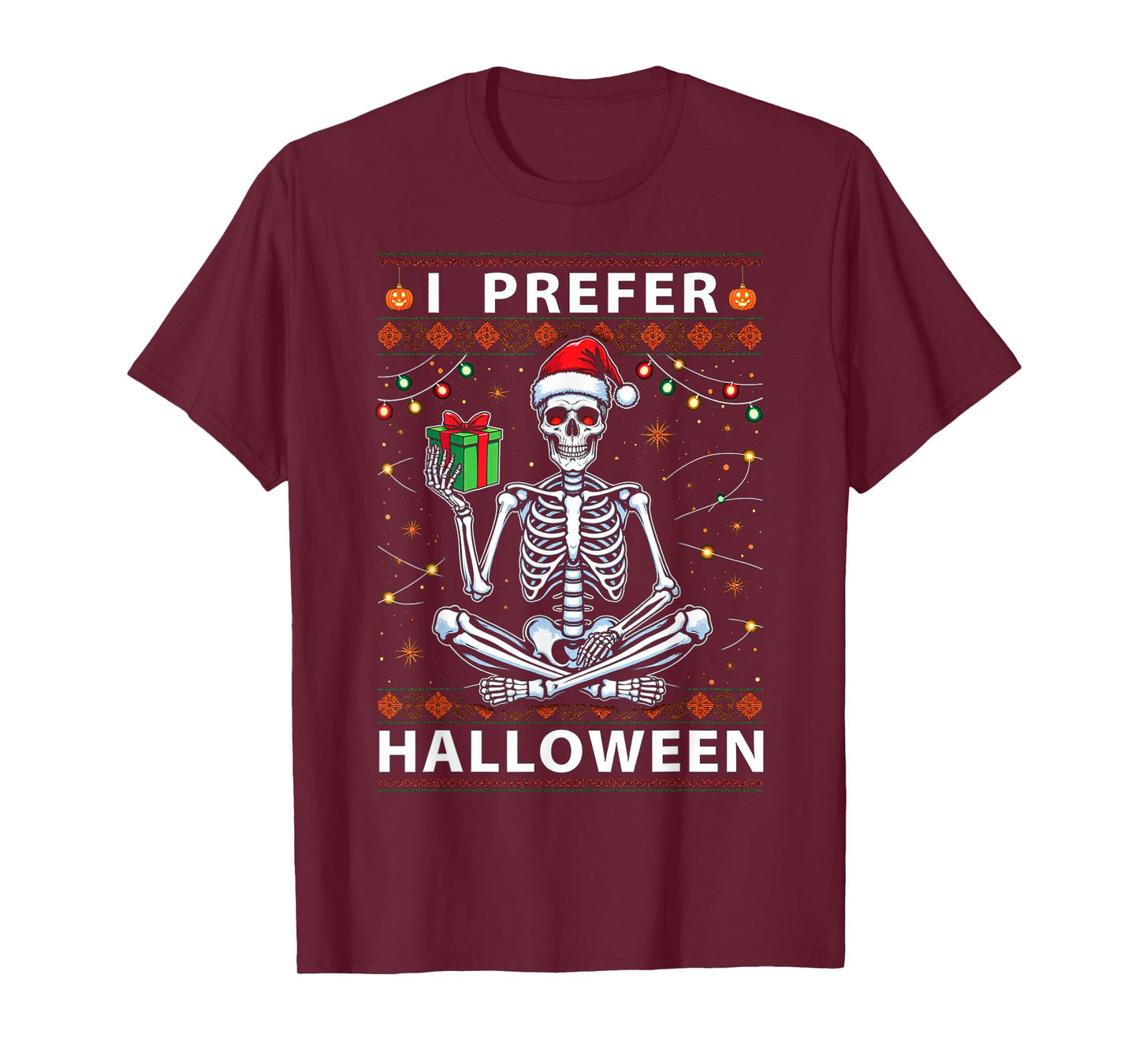 Funny Christmas 2025 Skeleton I Prefer Halloween Ugly Xmas T-Shirt