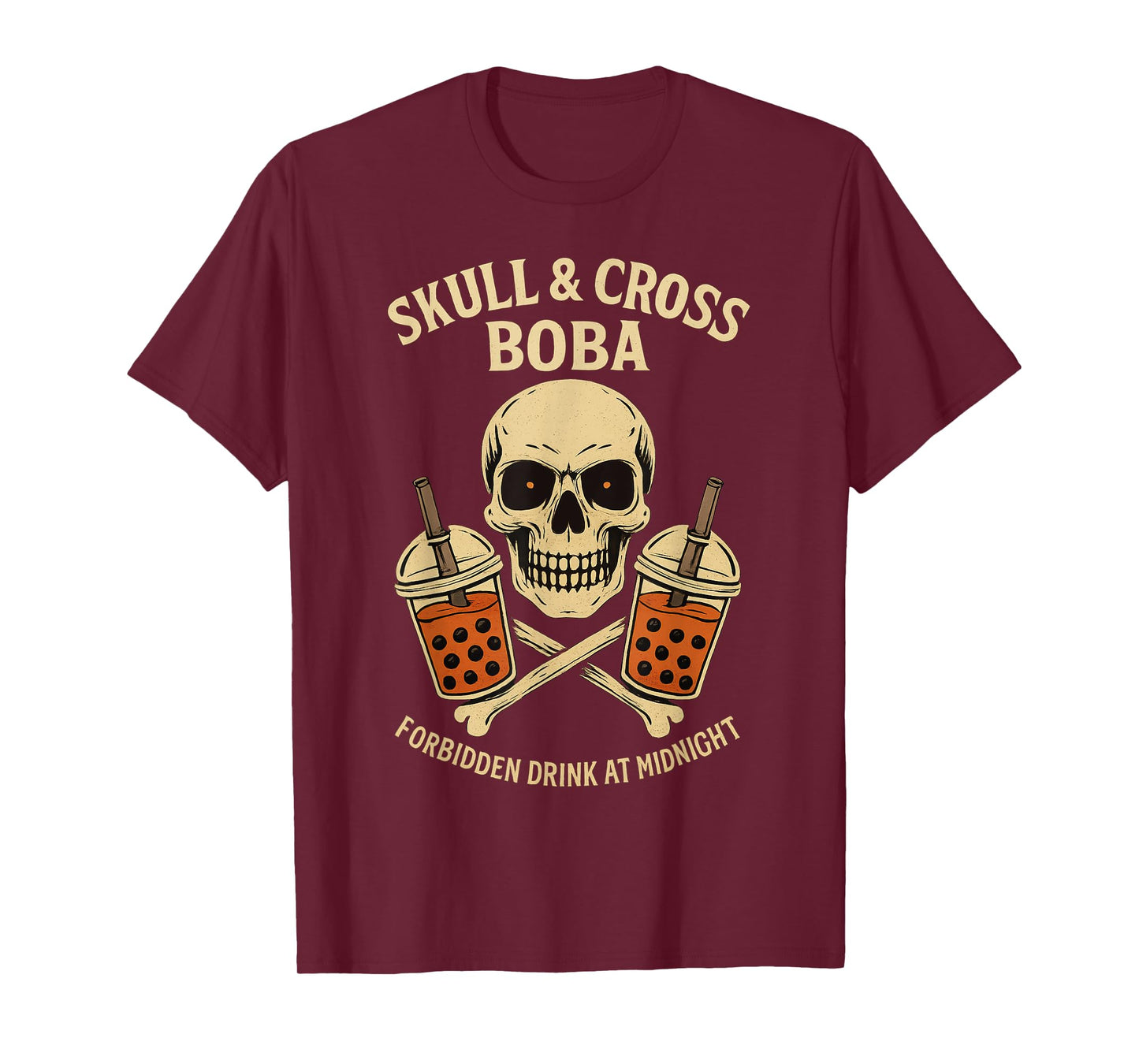 Skull Drinking Boba, Funny Halloween Bubble Tea Lover Squad T-Shirt